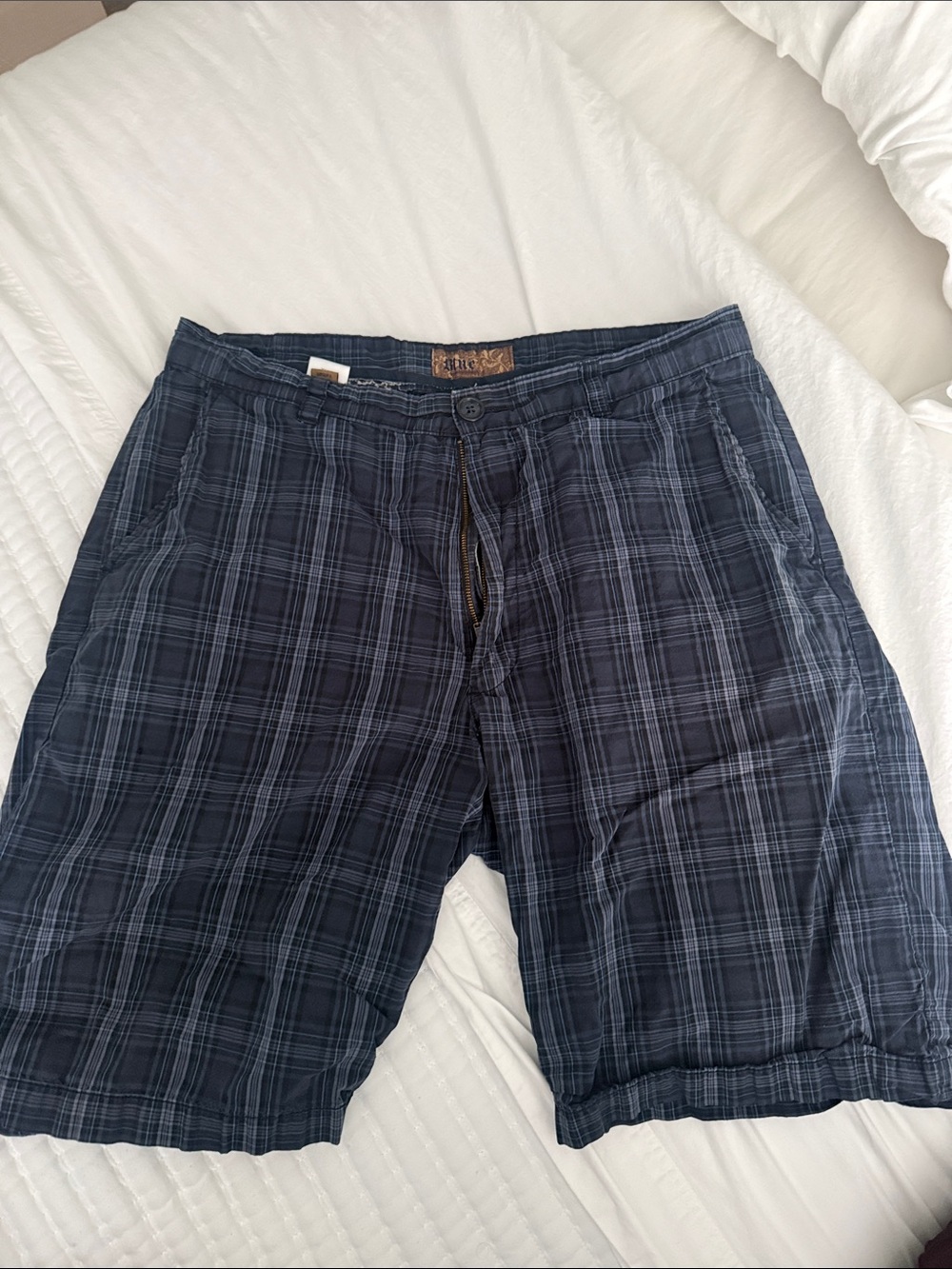 Men's Plaid Casual Shorts - Navy Blue